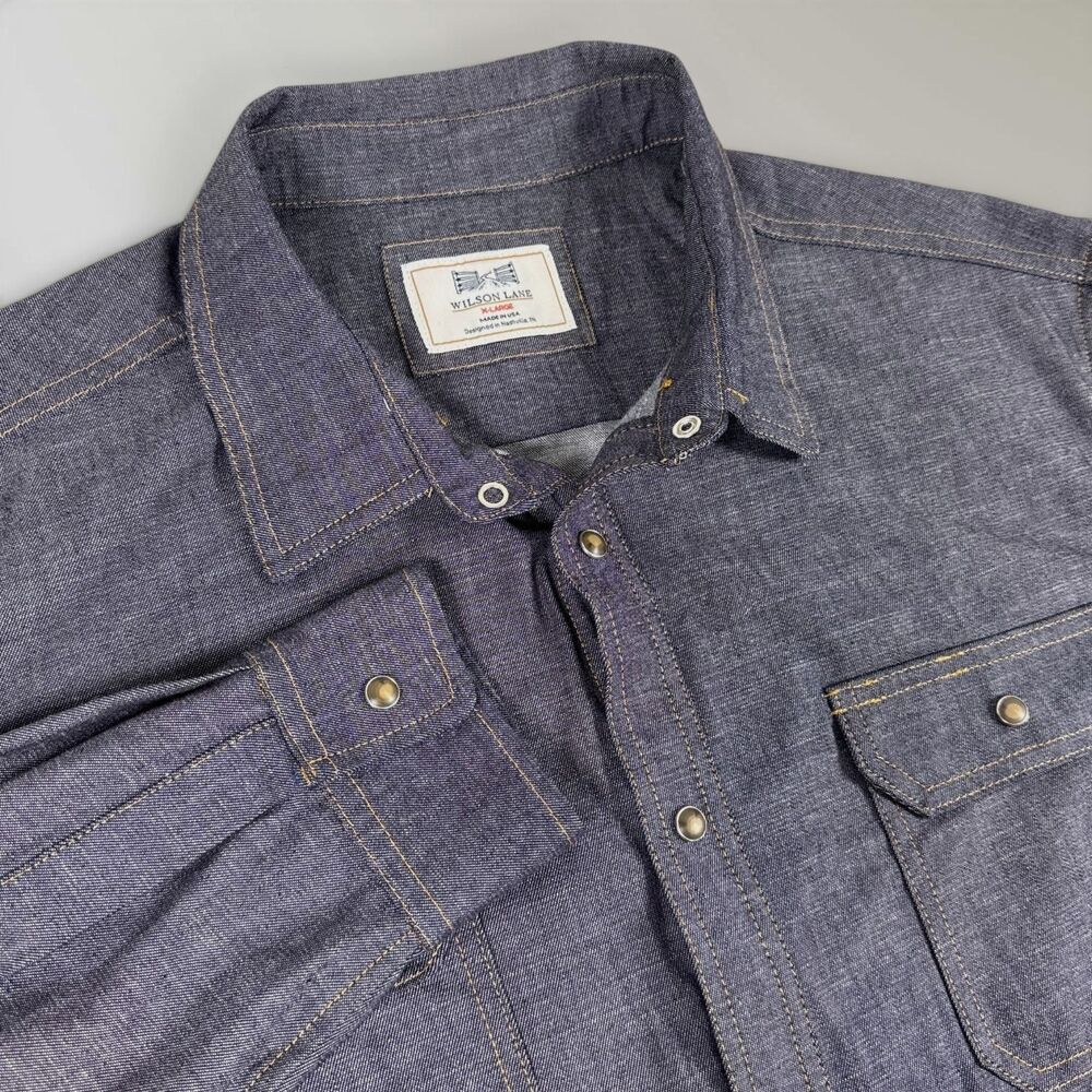Wilson Lane Men’s Shirt Pearl Snap Chambray Western Nashville TN Size XL